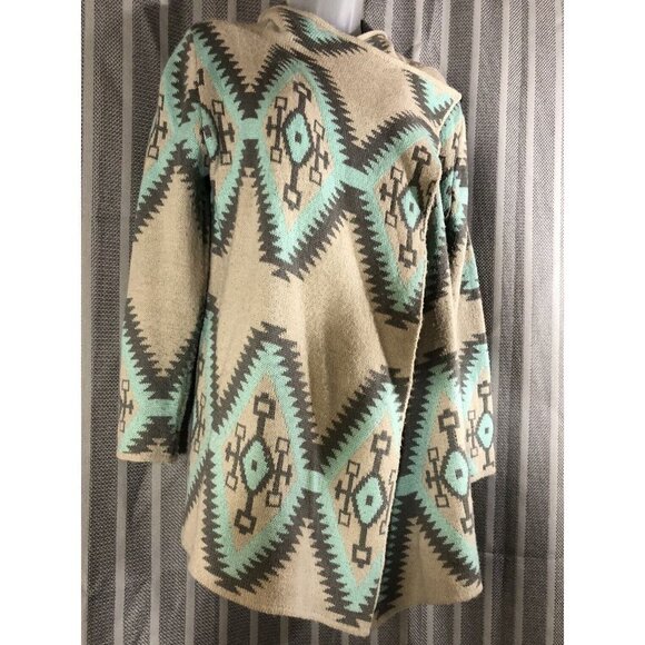 renee c sweater Open Aztec Bohemian Size Small Wool & Mohair Gray Teal - Picture 5 of 12